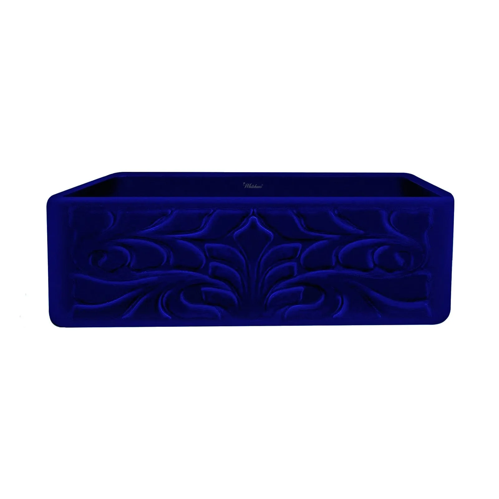 Whitehaus WHFLGO3018-BLUE Farmhaus Fireclay Reversible Sink with a Swirl Design Front Apron