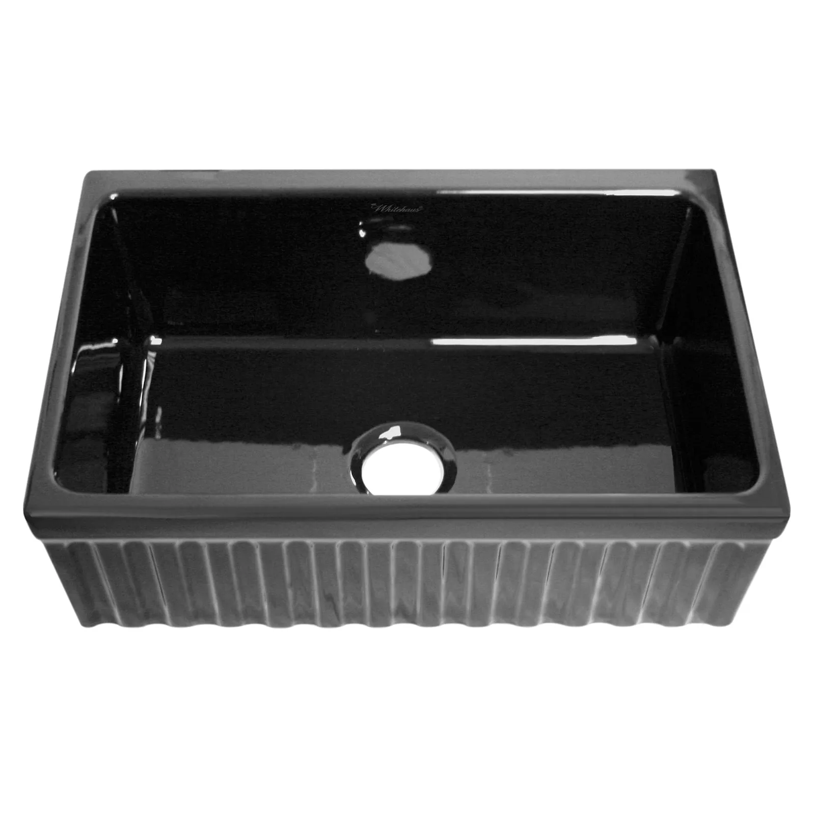 Whitehaus WHQ330-BLACK Farmhaus Fireclay Quatro Alcove Reversible Sink with a Fluted Front Apron