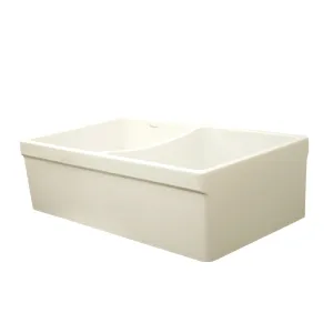 Whitehaus WHQDB532-BISCUIT Farmhaus Fireclay Quatro Alcove Reversible Double Bowl Sink with 2" Lip