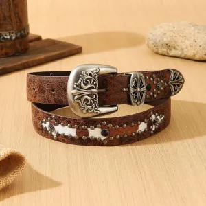 Women's Retro Imitated Furs Splicing Leather Belt