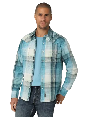 Wrangler Men's Retro Premium Long Sleeve Westerm Blue Shirt